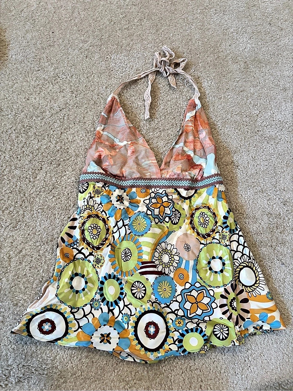 Kablan 100% Silk Floral Halter Tunic Top Size 2 Boho